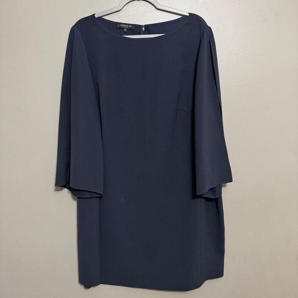 Lafayette 148 Navy 3/4 slit sleeve Midi Lightweight dress size 2X